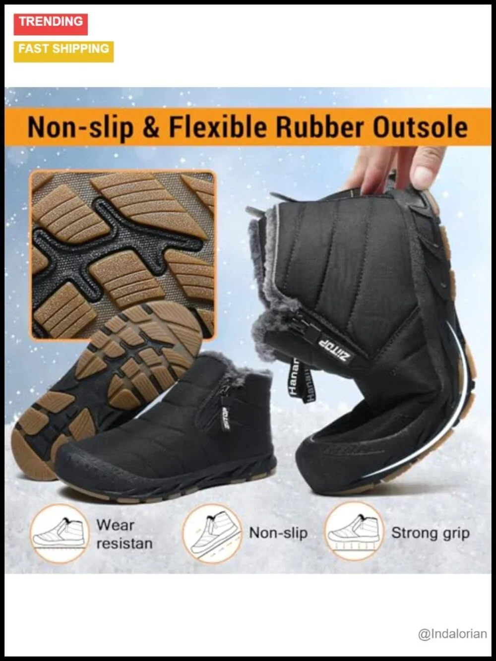Waterproof Fur Lined Snow Boots with Zipper Closure